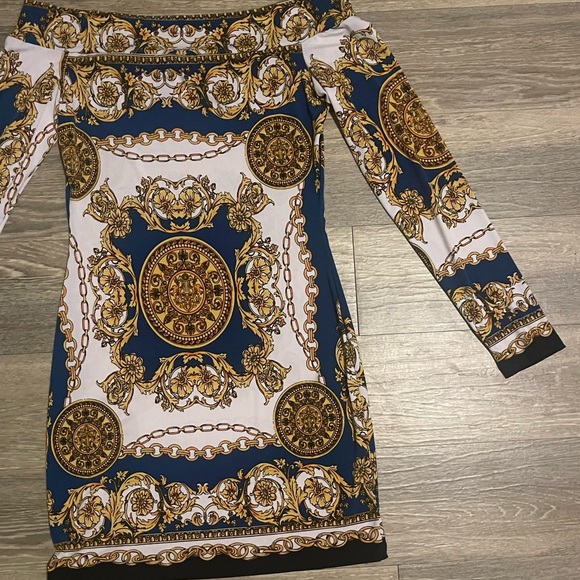 Va Va Voom royal gold link off shoulder bodycon dress size large - Picture 12 of 13